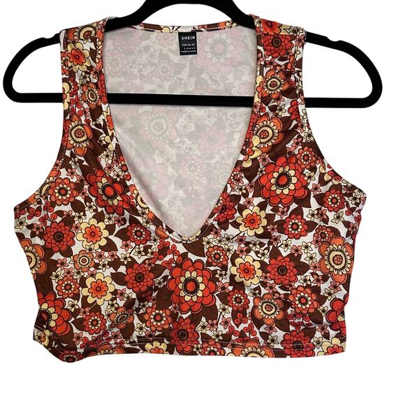SHEIN Tops - Juniors SHEIN Boho Y2K orange floral cropped camisole size large Rue